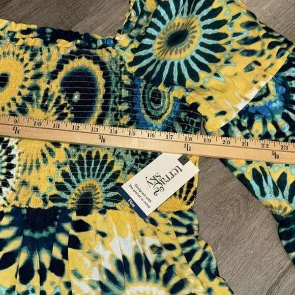 Terra & Sky Womens Boho Tie-Dye Smock Top 1X - Picture 8 of 9